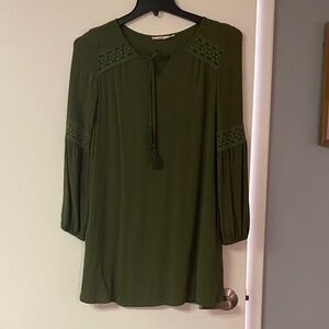 ❤️SOLD❤️Miami Olive Green Blouse with Lace and Tassel